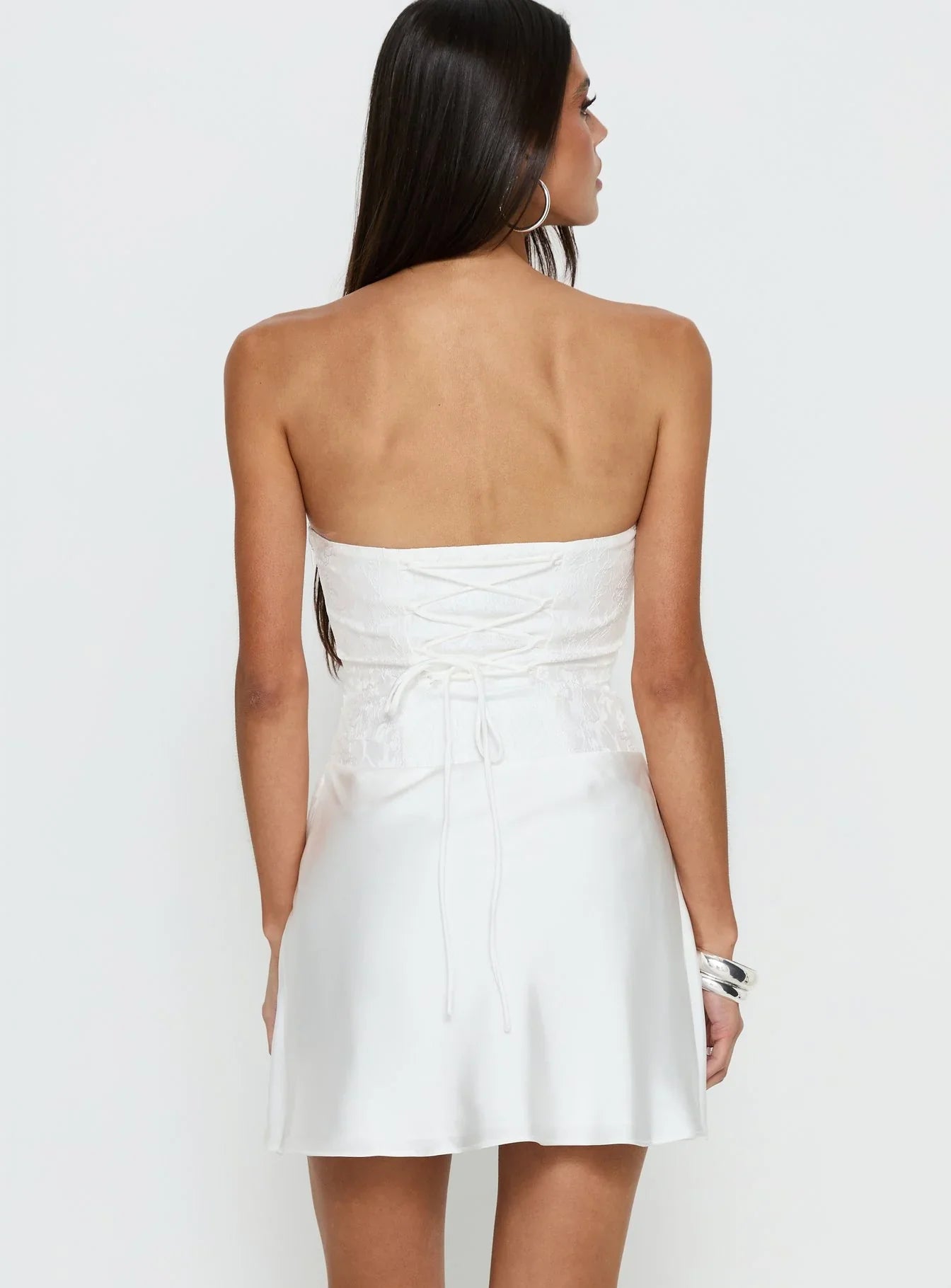 Jenevieve Strapless Drape Mini Dress White