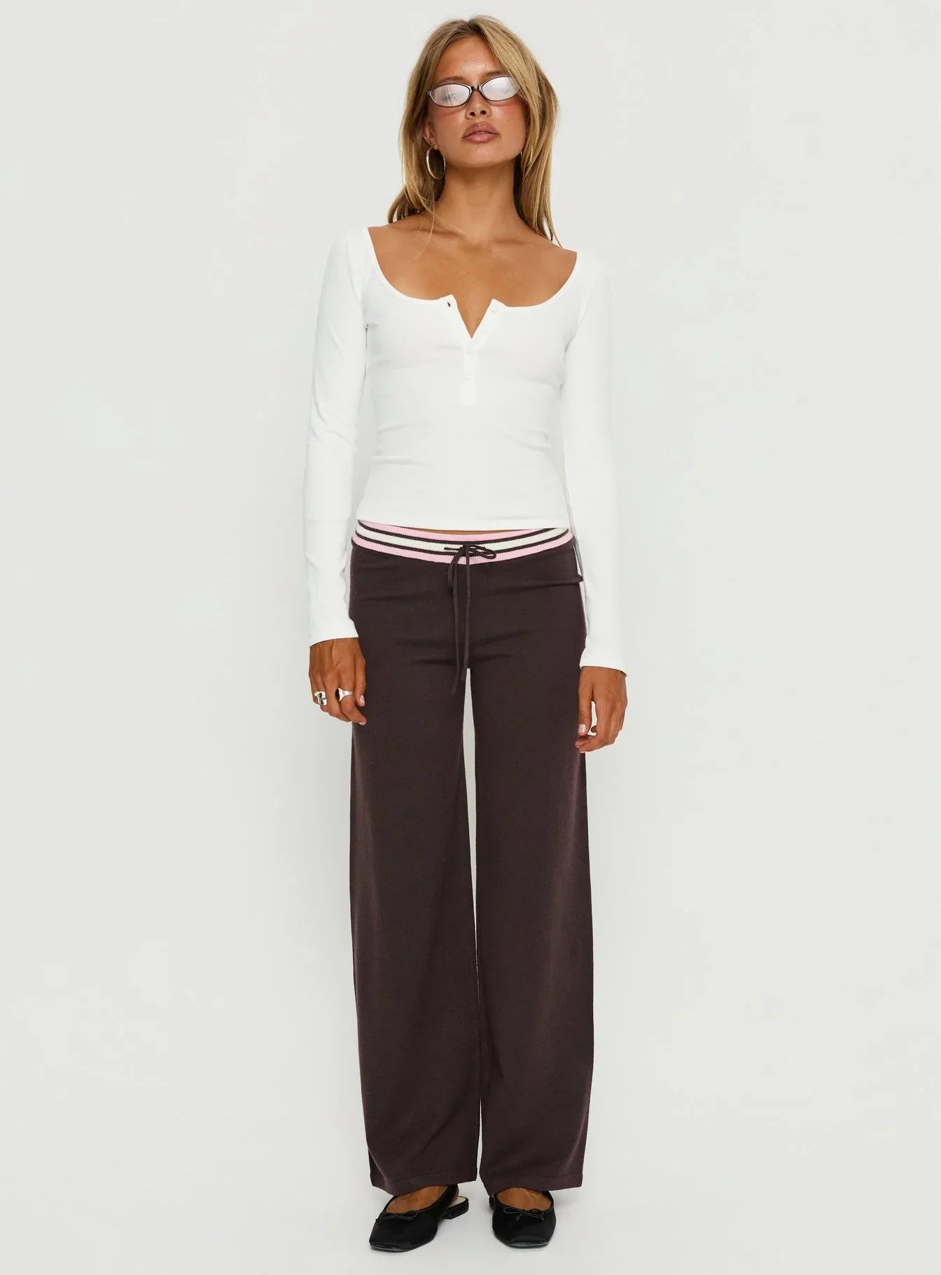 Keslie Long Sleeve Henley Top White