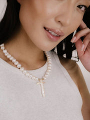 Ettika Organic Pearl Cross Necklace