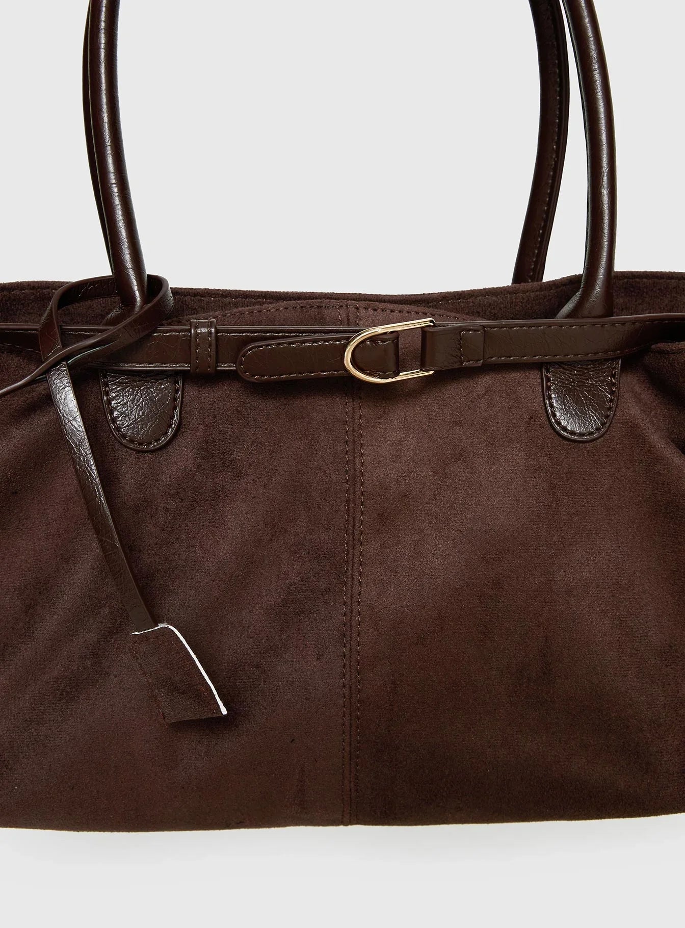 Yearning Faux Suede Buckle Detail Shoulder Bag Choc