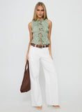 Apero Shirred Tie Front Top Green White Stripe