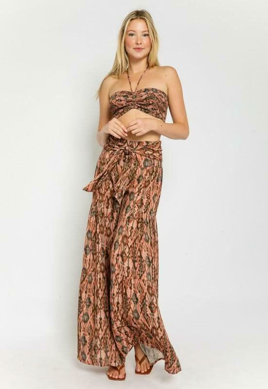 By The Shore Rust Retro Print Two Piece Jumpsuit