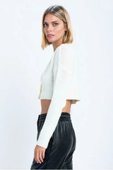 Melanie White Button Up Cropped Cardigan