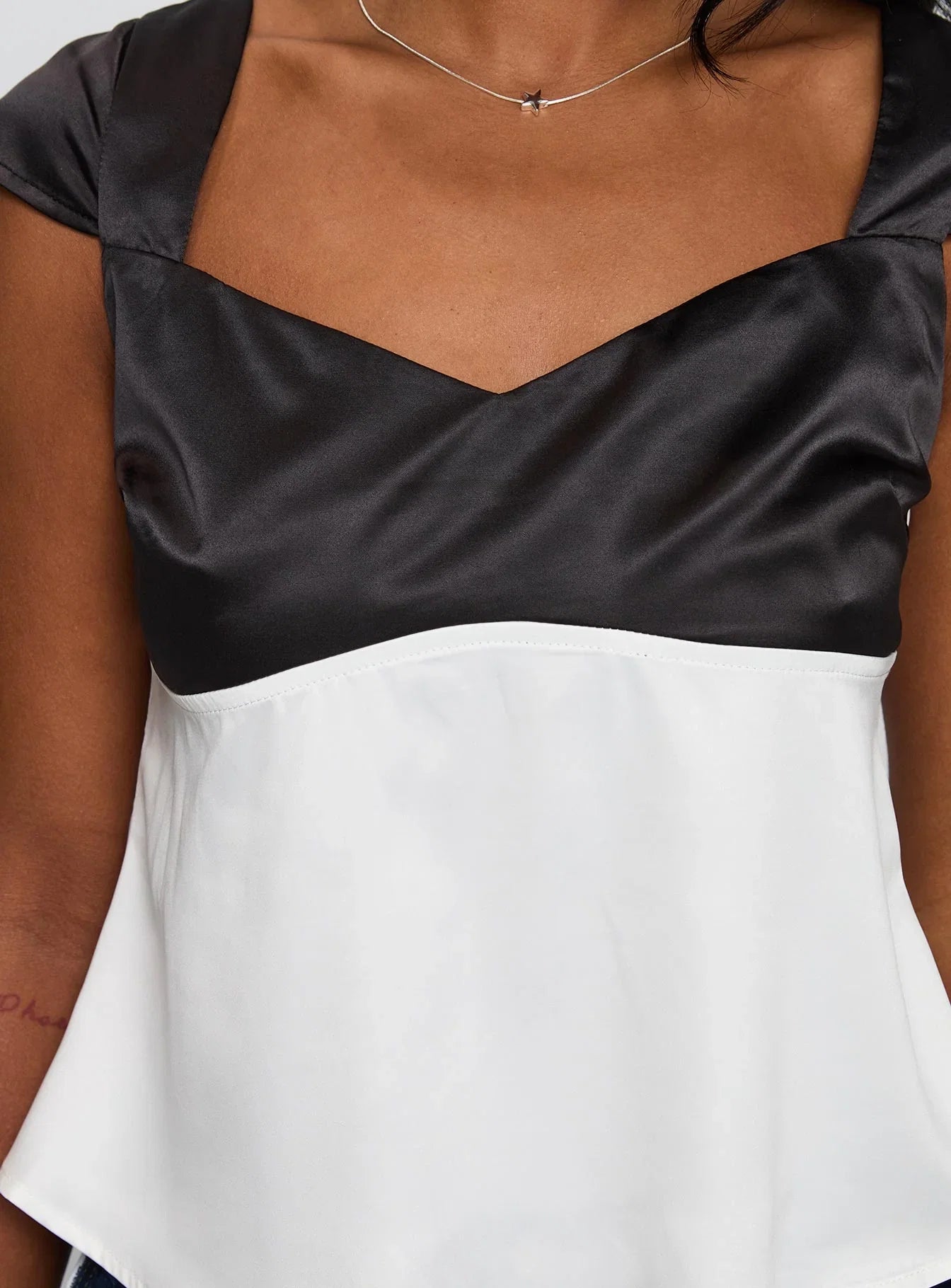 Think About It Cap Sleeve Top Black White