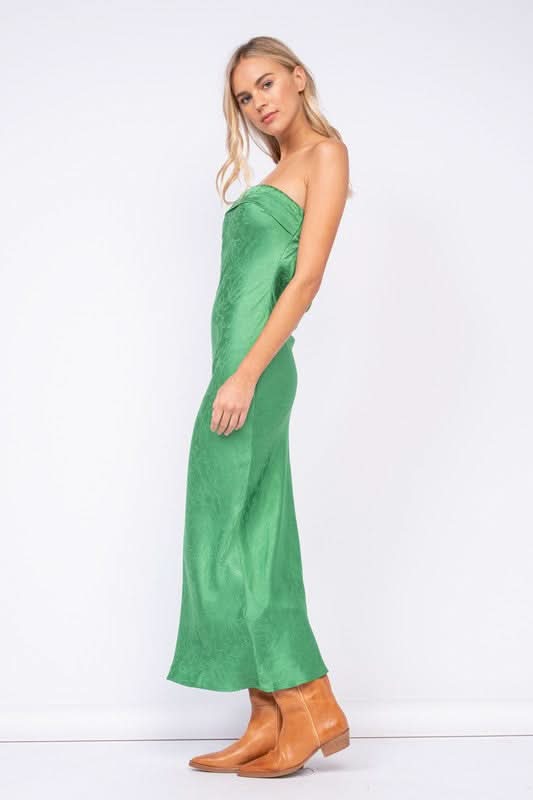 Marla Green Floral Satin Strapless Maxi Dress