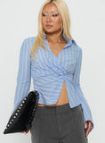 Ameliah Long Sleeve Twist Shirt Blue Stripe