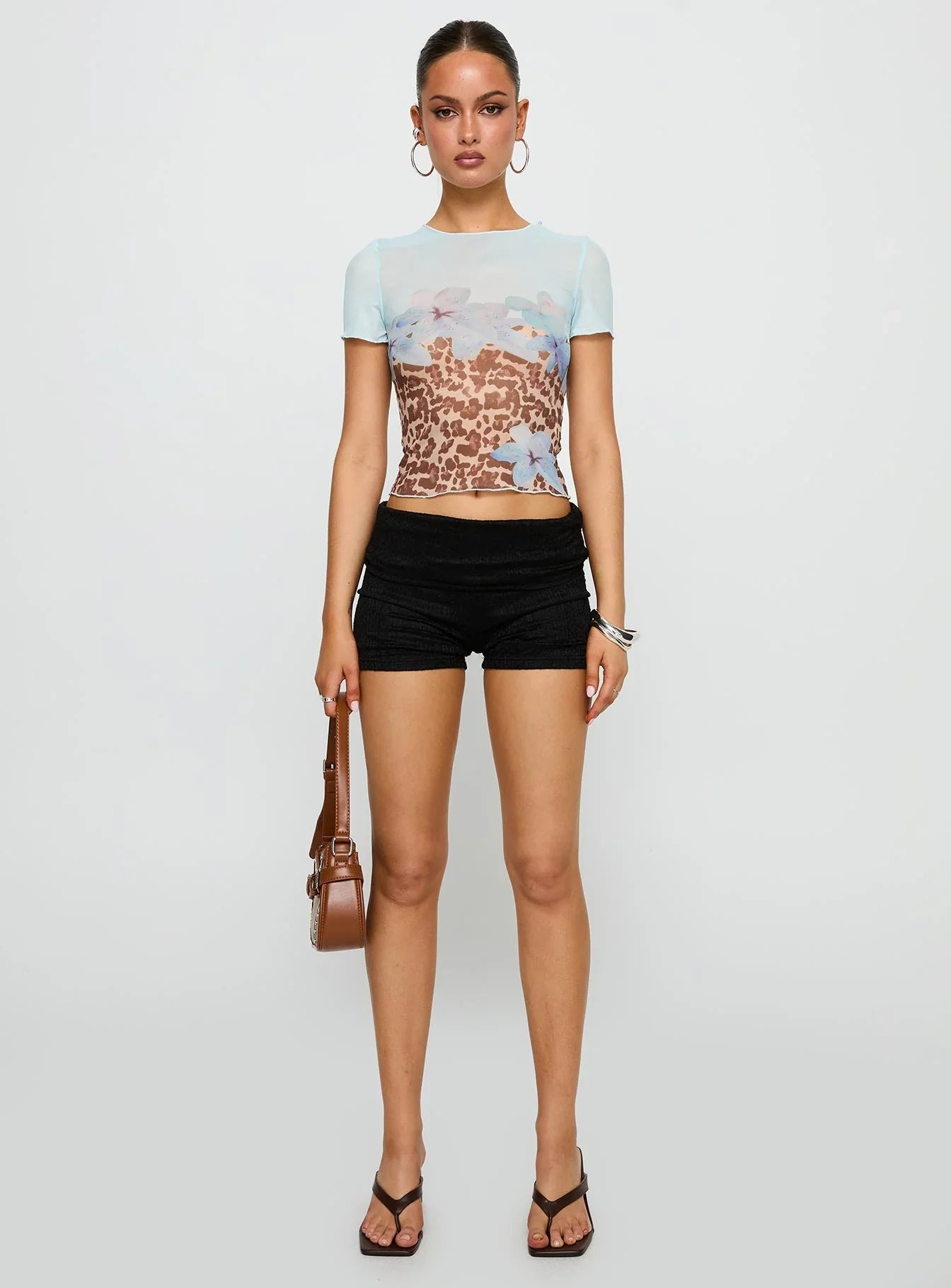 Pop Quiz Mesh Top Blue Leopard