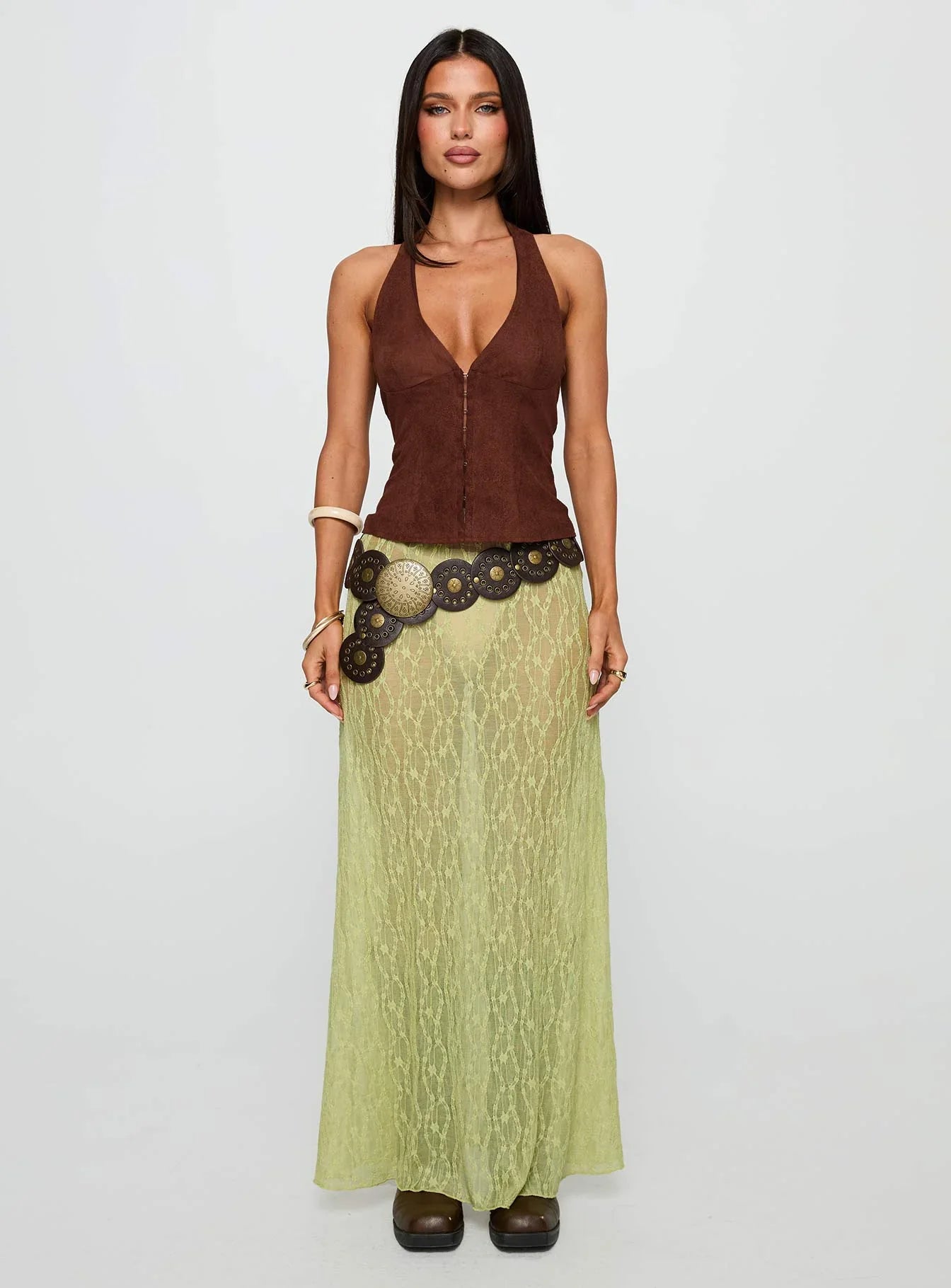Movie Stars Faux Suede Halter Top Brown