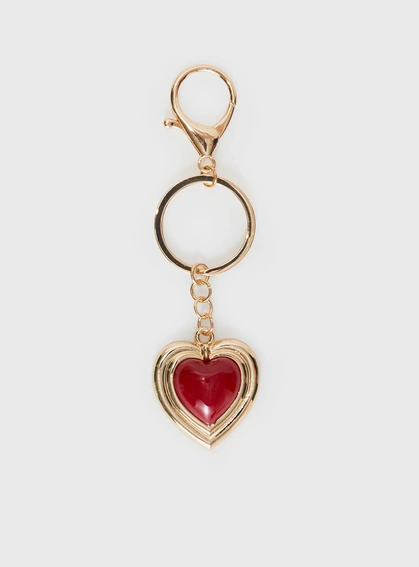 Red Heart Keyring Gold Red