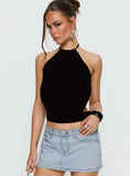 Emira Backless Tie Neck Top Black