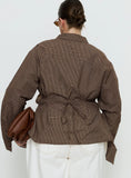 Xinia Tie Waist Long Sleeve Shirt Brown Check Curve