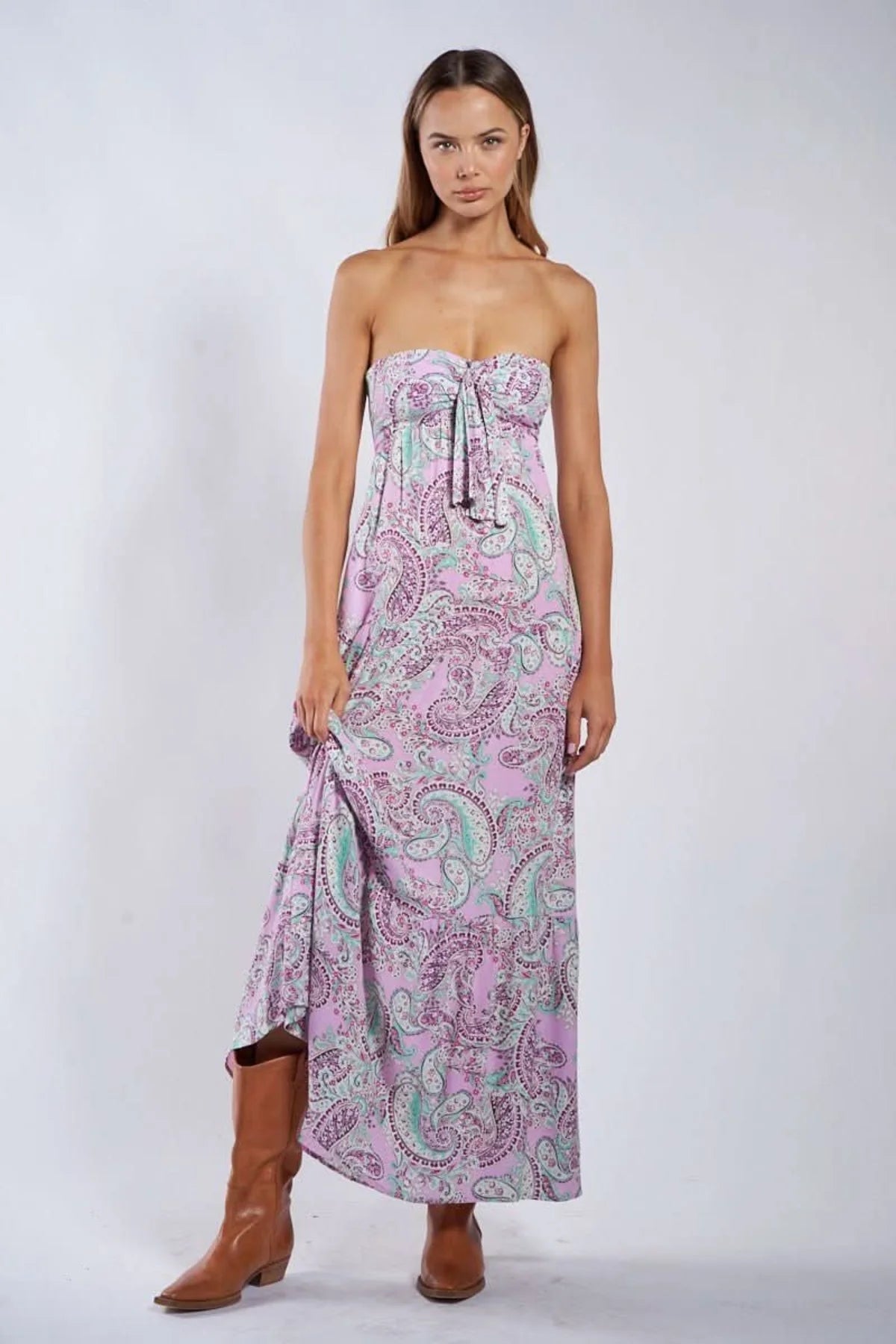 Selene Pink Paisley Floral Strapless Maxi Dress
