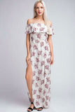 I Adore White Floral Print Off the Shoulder Maxi Dress