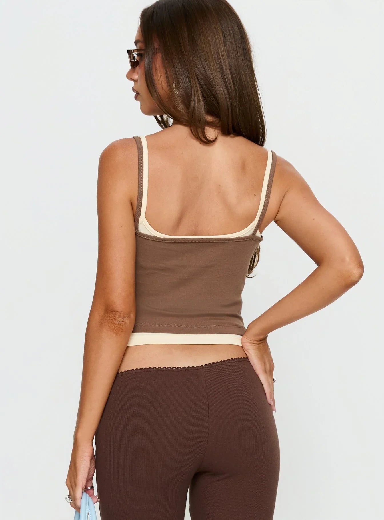 Maeka Layered Jersey Tank Top Brown Cream