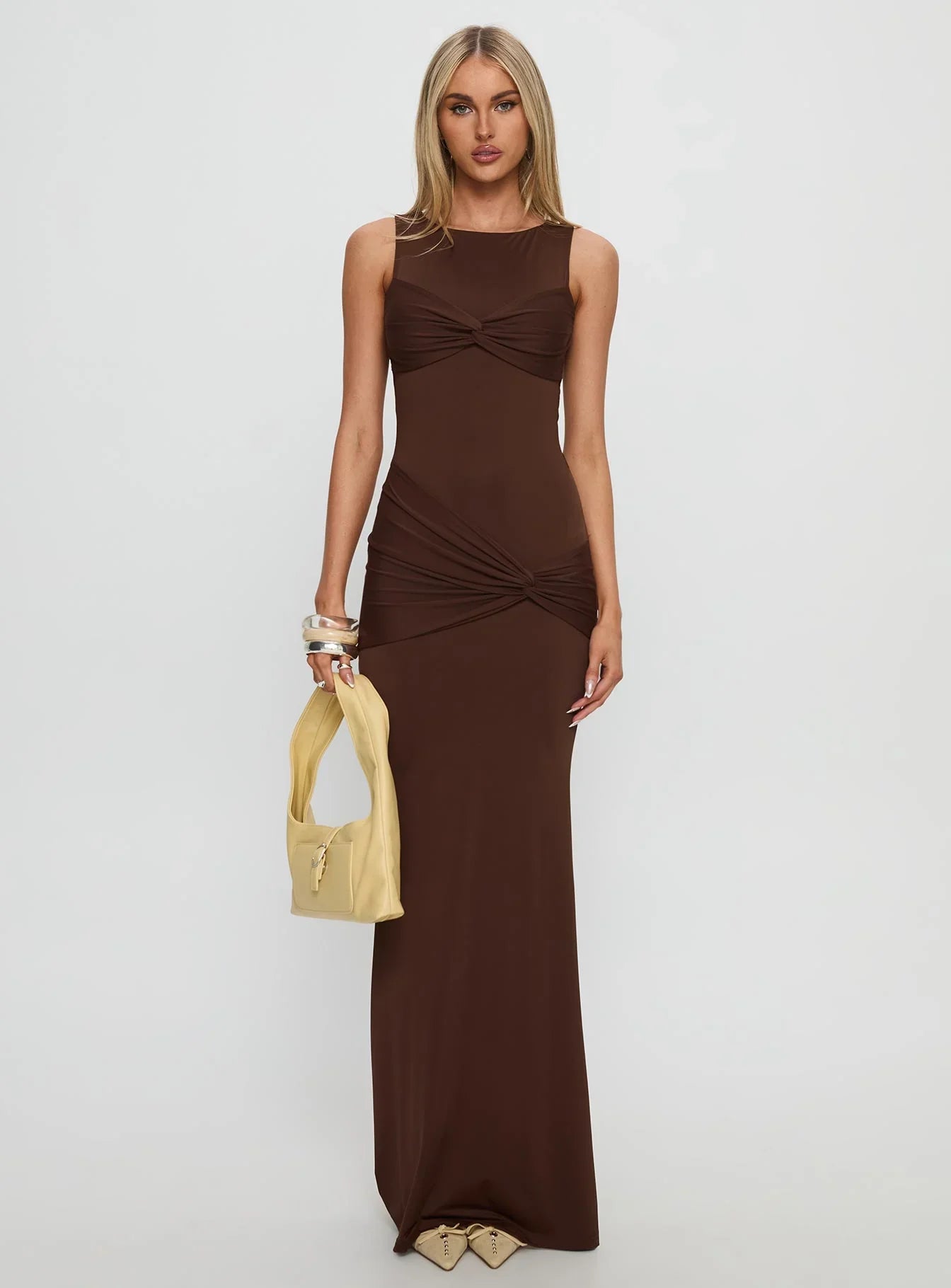 Pivotal Twist Detail Maxi Dress Brown