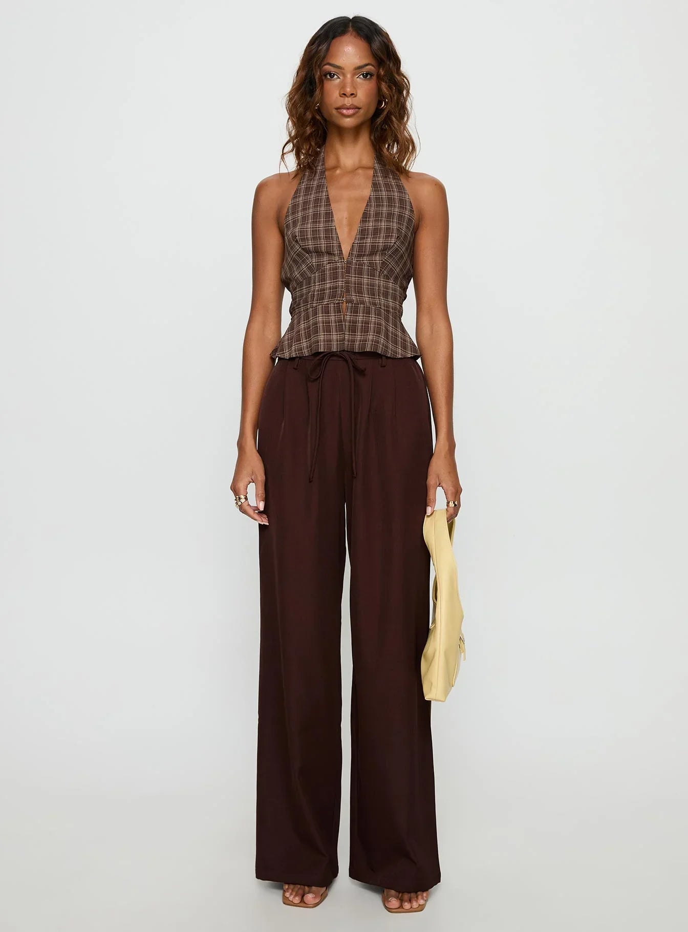 Idolised Pleated Tie Waist Pant Chocolate Brown