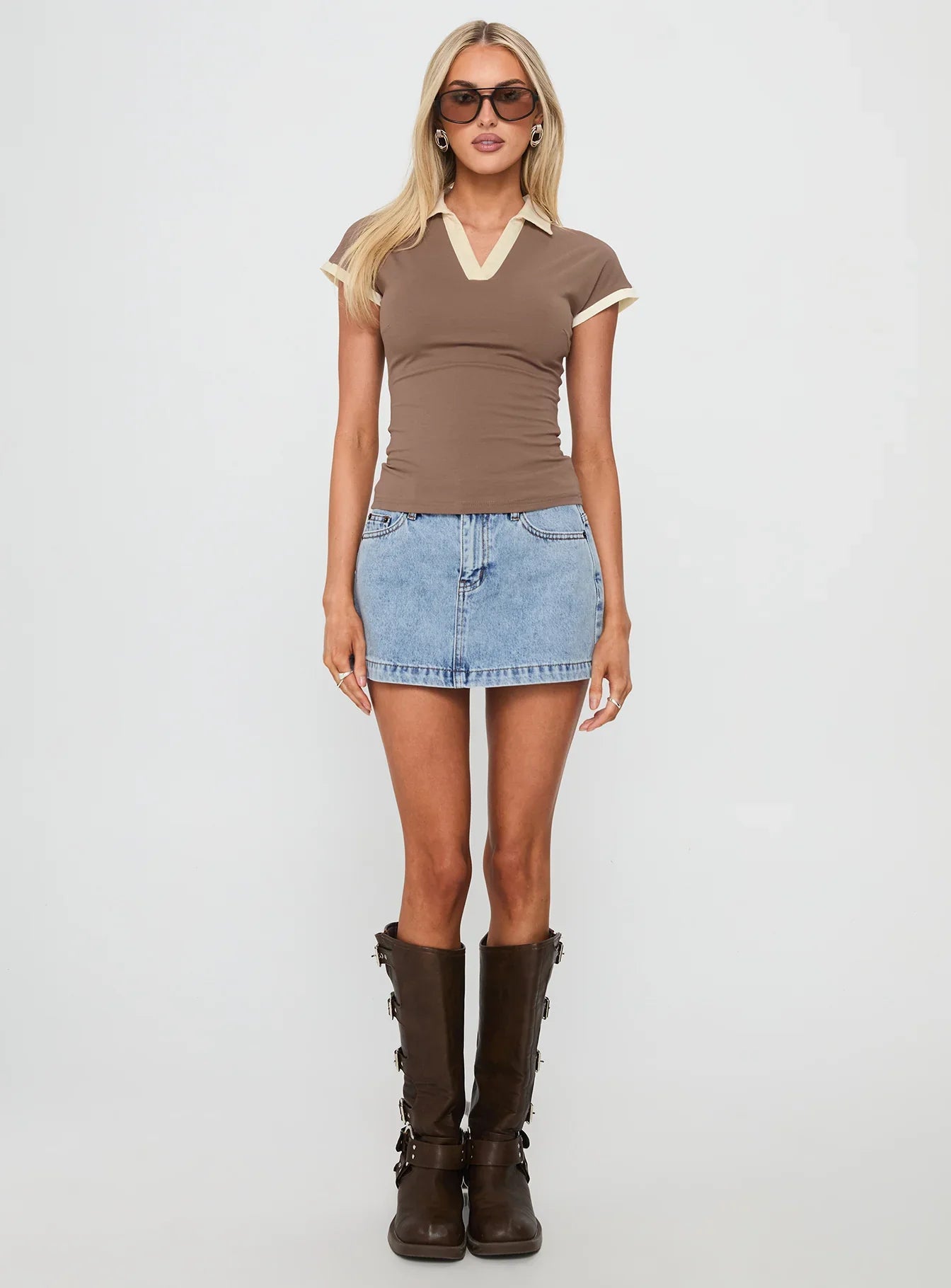 Nicolina Low Rise Denim Mini Skirt Ice Blue Wash
