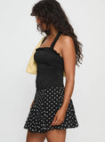 Godet Mini Skirt Black White Polka