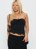 Brownie Points Lace Trim Strapless Top Black