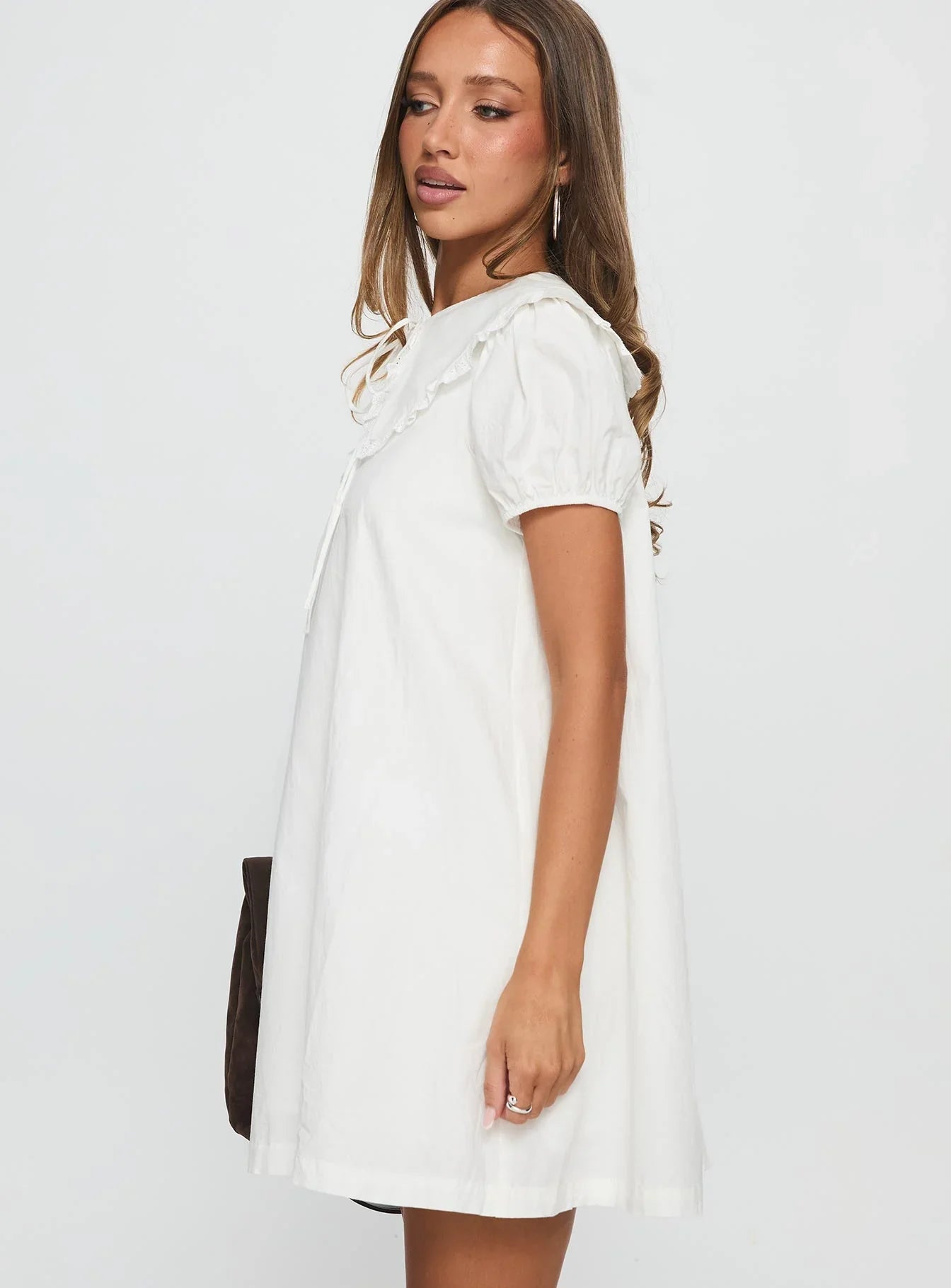 Roseprick Puff Sleeve Babydoll Dress White