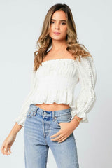 Tyler White Eyelet Puff Sleeve Top