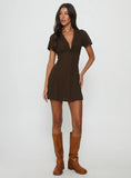 Pique Button Down Mini Dress Brown