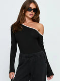 Andrielle One Shoulder Long Sleeve Bodysuit Black White
