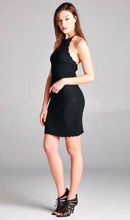 Wanderous Black Crochet Halter Dress