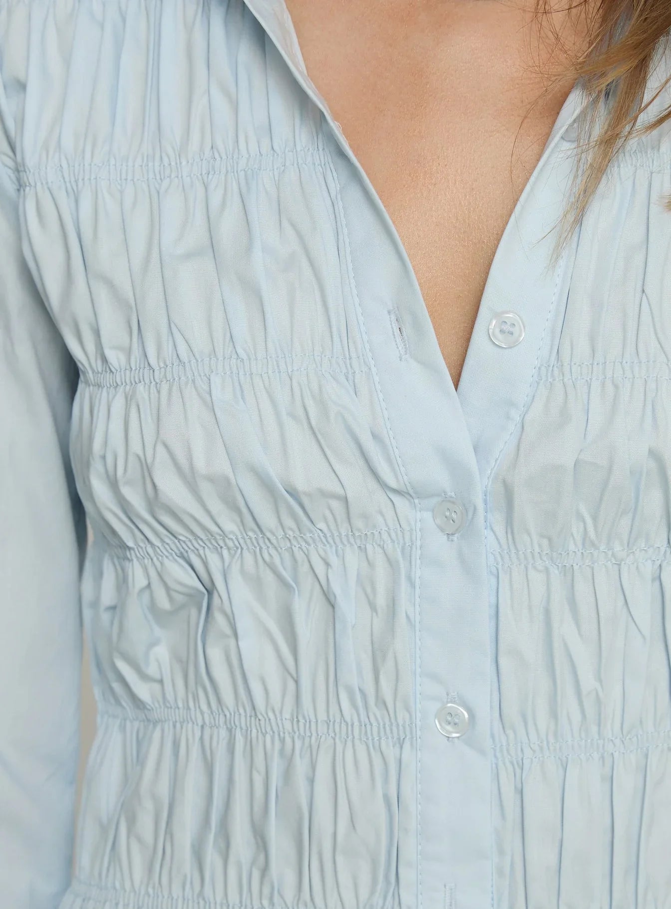 Cultivate Shirred Long Sleeve Top Blue
