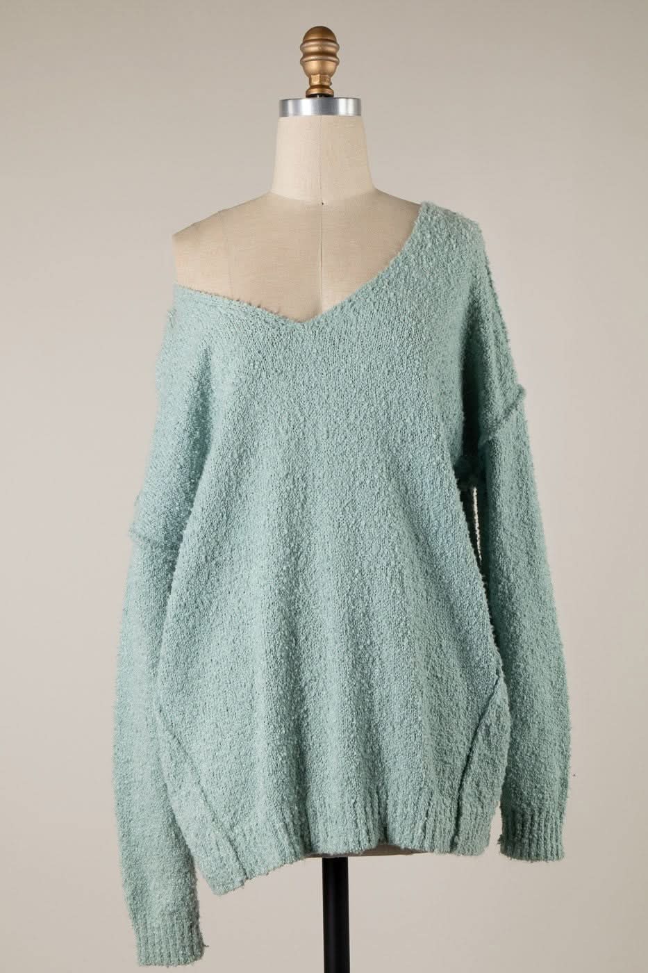 Harlow Mint V Neck Pullover Sweater