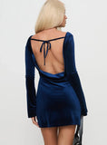 Syrene Long Sleeve Velvet Mini Dress Navy