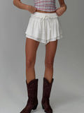 Poppylane Frill Tiered Mini Shorts White