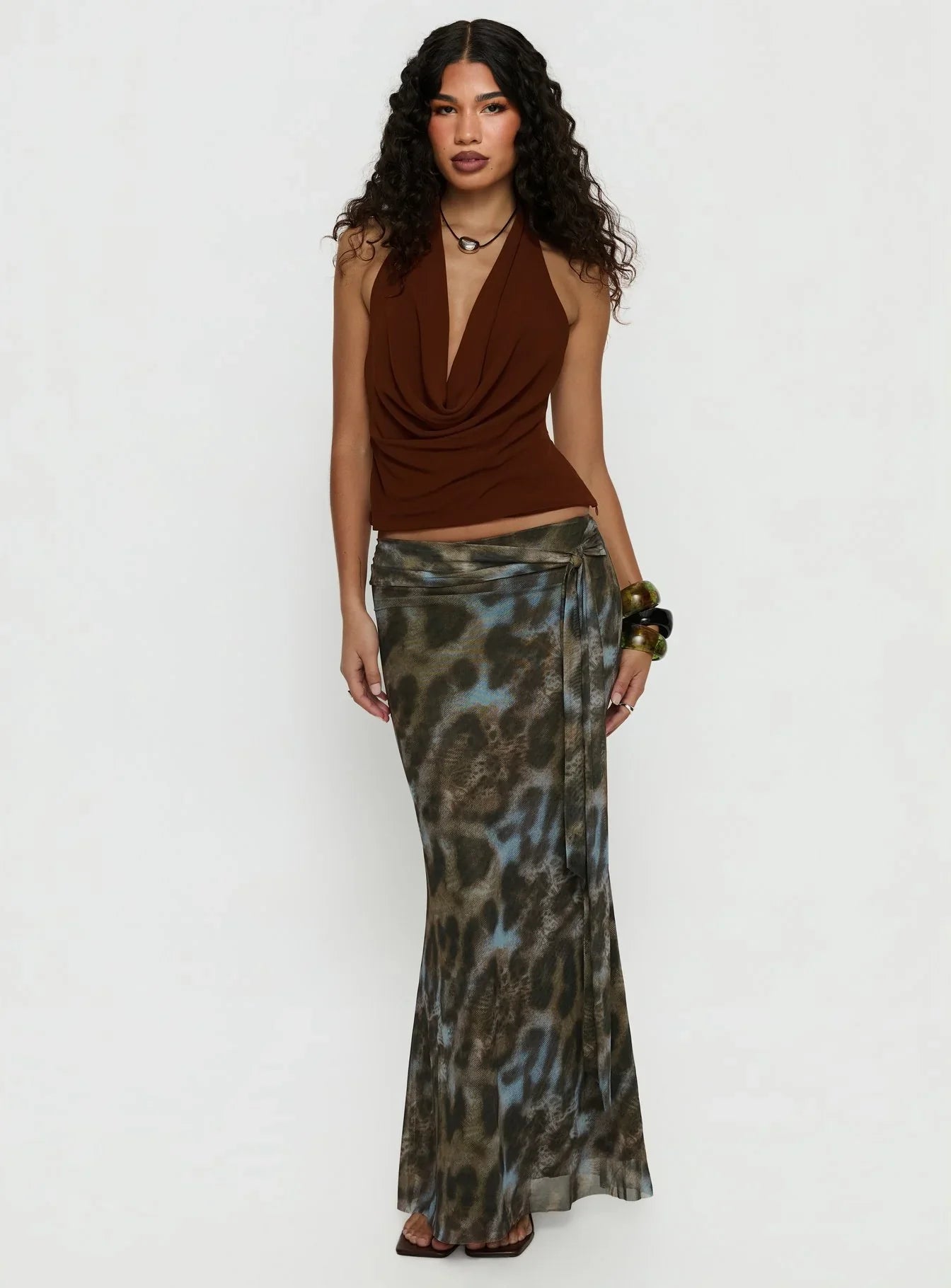 Caviar Tie Maxi Skirt Leopard