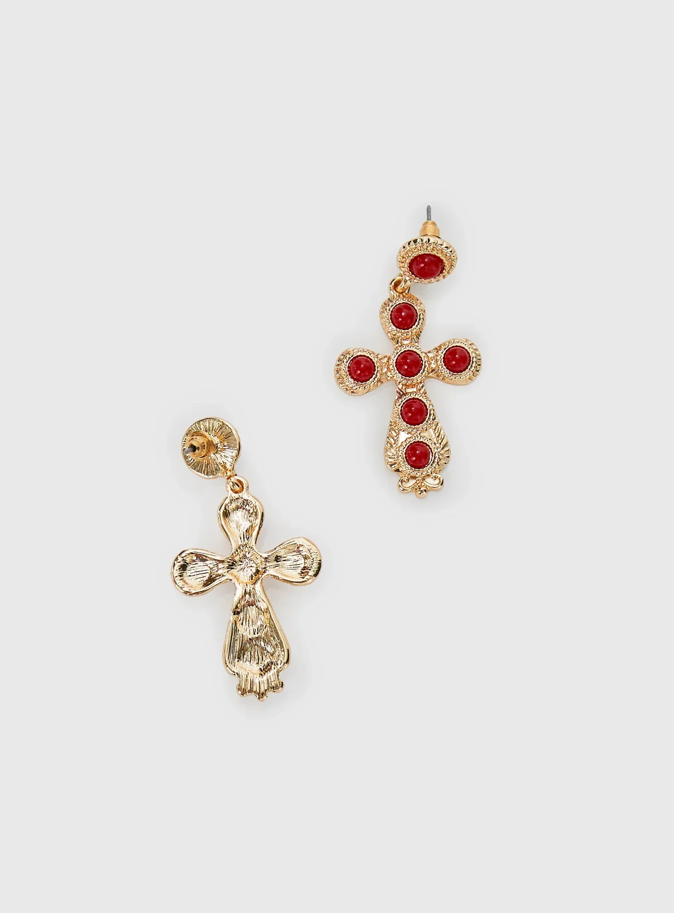 Oakwood Cross Earrings Gold Red