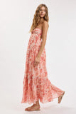 Brisa Coral Floral Strapless Maxi Dress