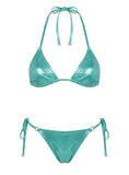 Jenner Metallic Triangle Bikini Top Green