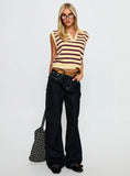 Yuliya Collared Sleeveless Top Lemon Burgundy Stripe
