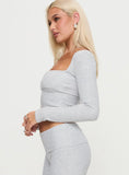Closed Eyes Long Sleeve Top Grey