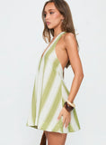 Khaia Halter Mini Dress Green Cream Stripe