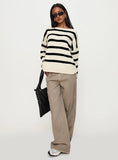Elenita Wide Neck Knit Sweater Black White