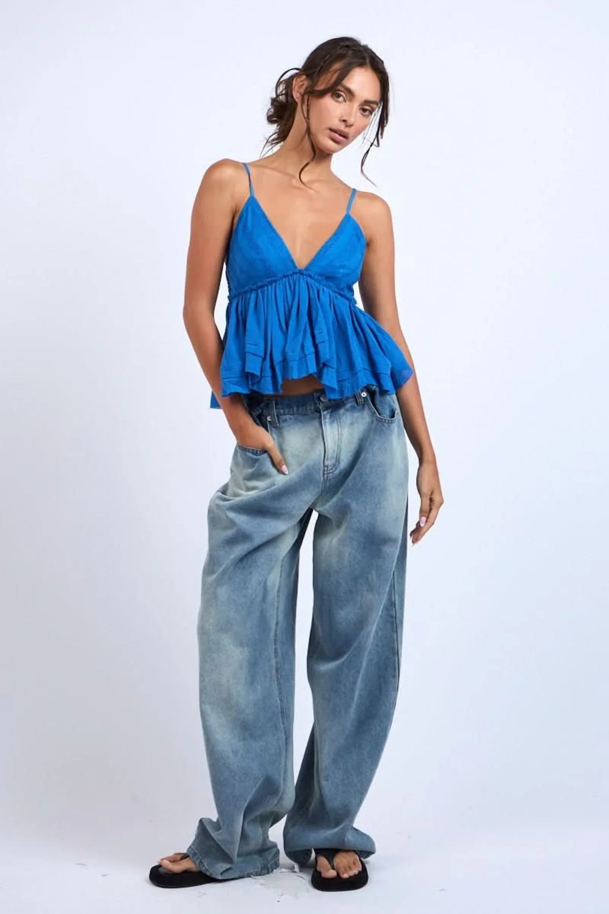 Lexi Blue Ruffle Babydoll Cami Top