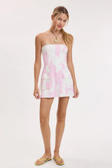 Dixie Pink White Strapless Pocket Mini Dress