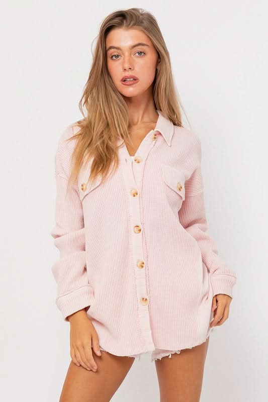 Brooke Pink Waffle Knit Shacket