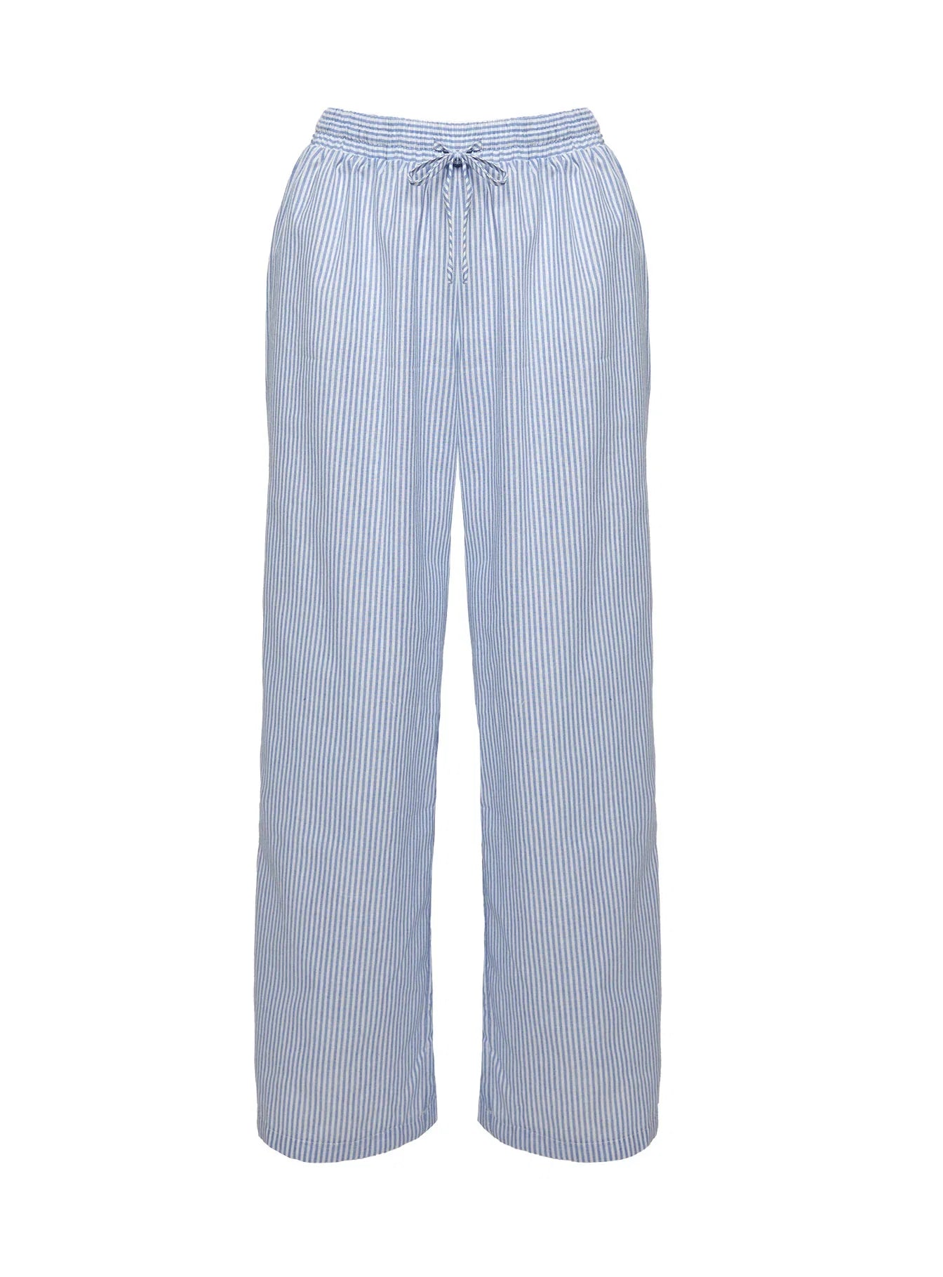 Holiday Tie Front Pant Blue White Stripe