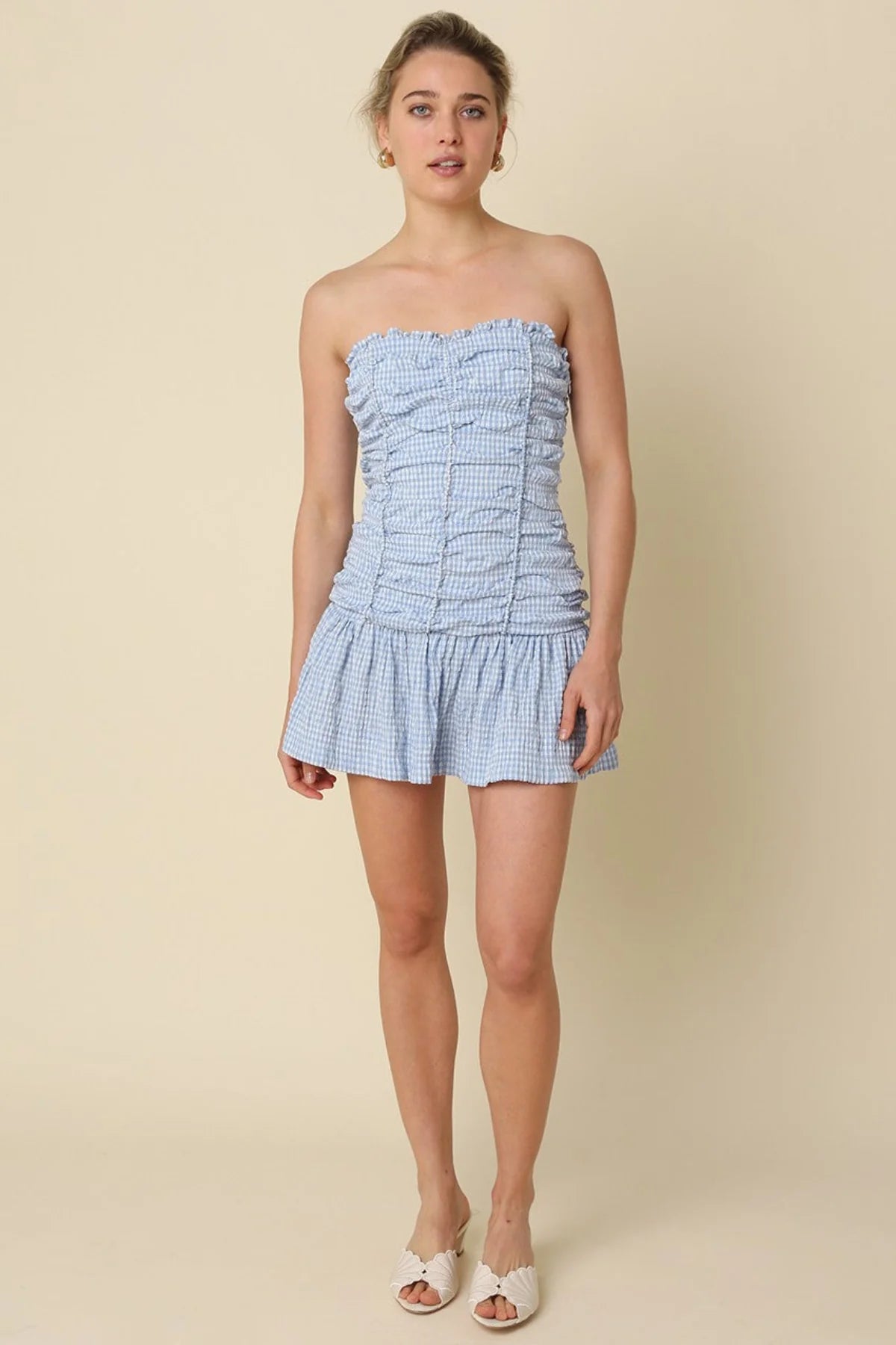 Taryn Blue Gingham Strapless Mini Dress