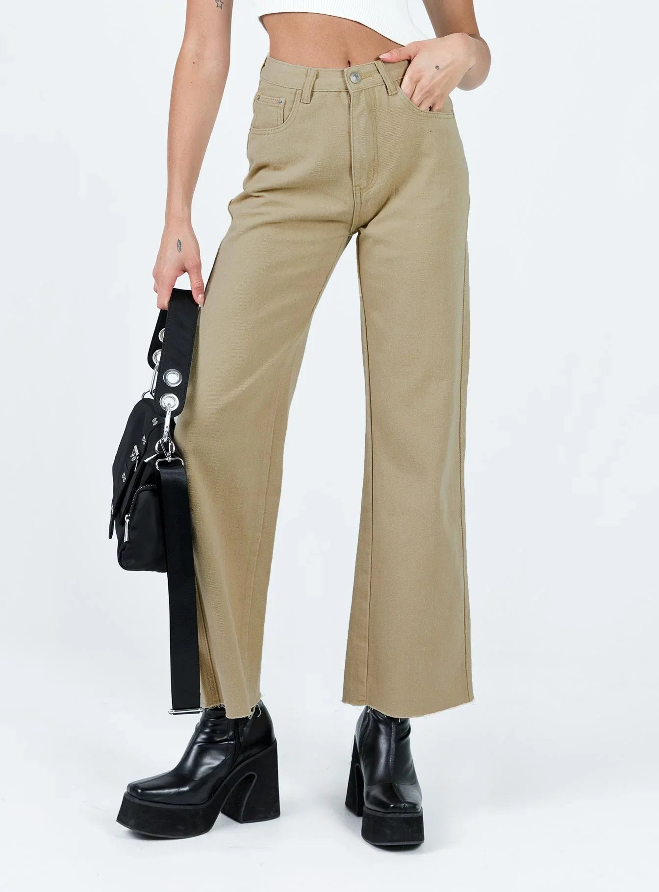 Arlington High Rise Straight Leg Denim Jeans Stone