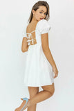 Rosemary White Square Neck Puff Sleeve Babydoll Dress