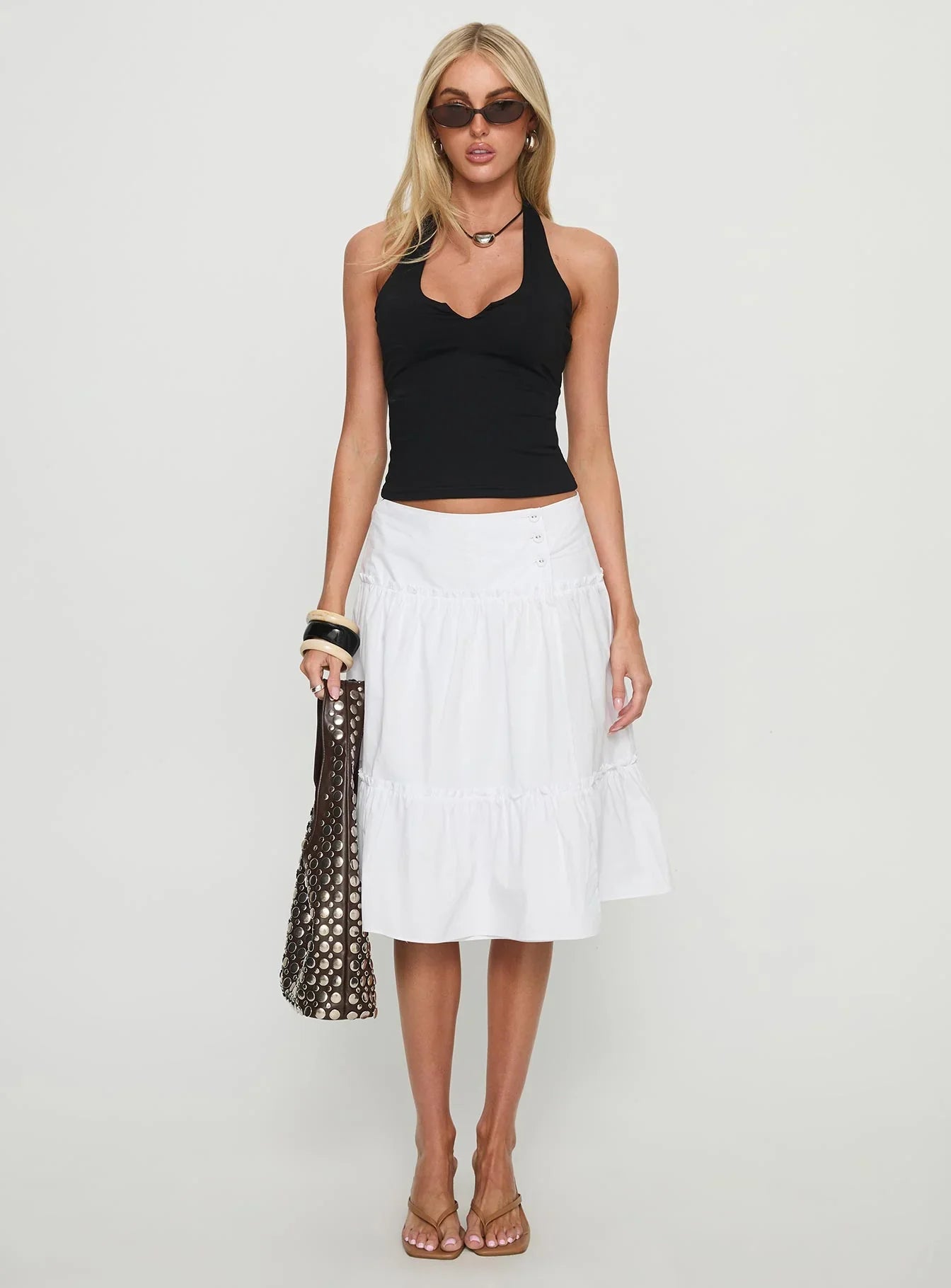 Cascades Low Rise Midi Skirt White