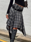 Scholar Asymmetrical Midi Skirt Grey Check
