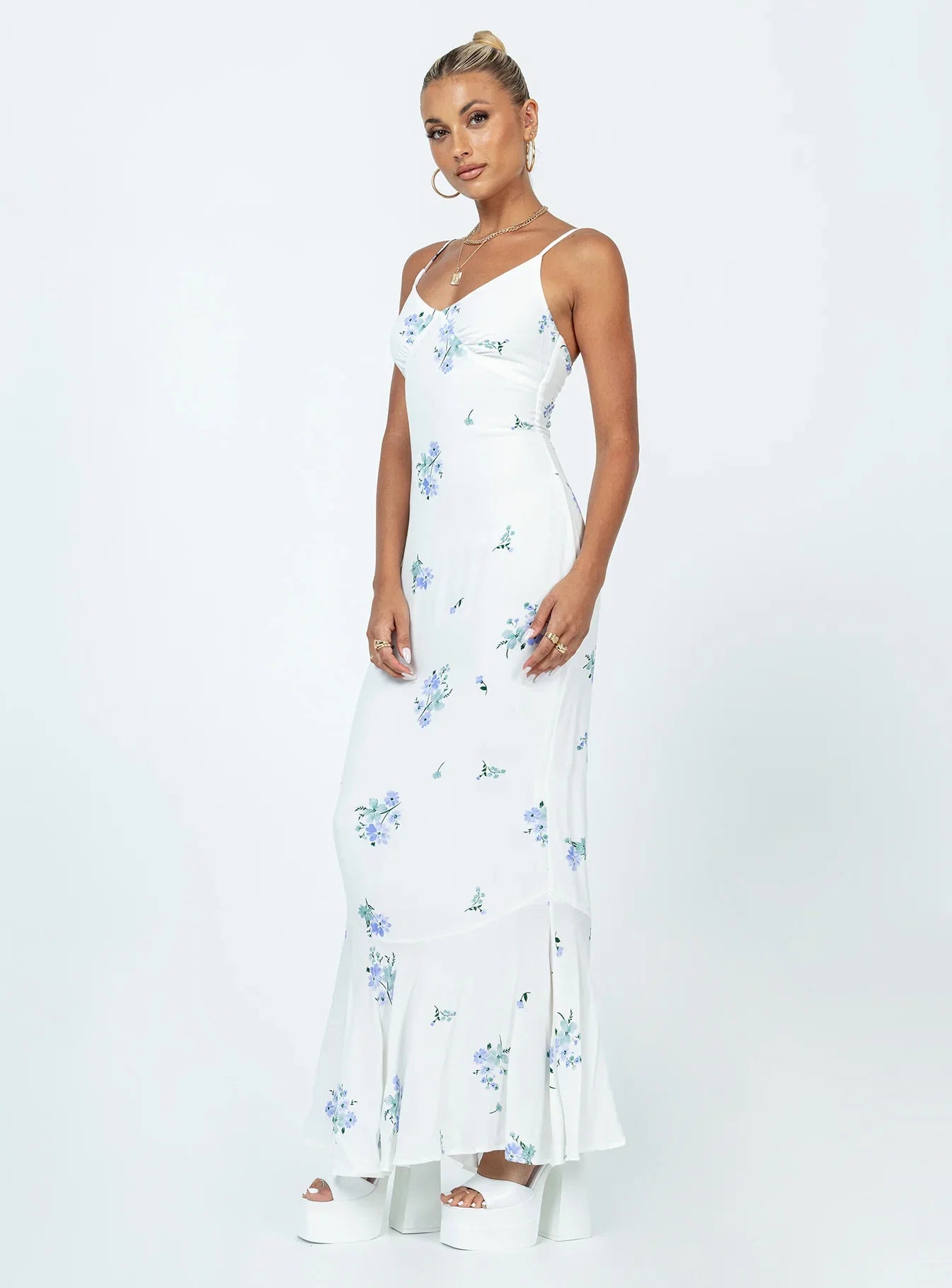 Sing Along Maxi Dress White Blue
